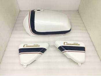 FIT FOR NORTON COMMANDO ROADSTER WHITE BLUE RED STRIPE FUEL TANK WITH 850 SIDE PANEL 