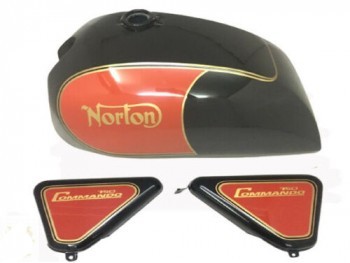 NORTON COMMANDO INTERSTATE BLACK & RED PAINTED STEEL TANK +SIDE PANELS |Fit For