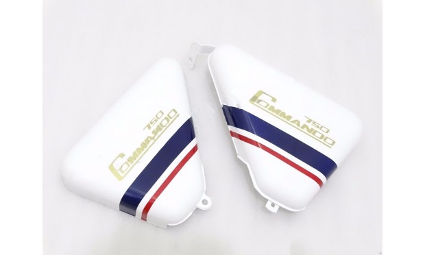 FIT FOR NORTON COMMANDO ROADSTER WHITE PAINTED OIL TANK SIDE PANEL SET WITH TOOL BOX