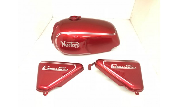 NORTON COMMANDO ROADSTER CHERRY TANK WITH SILVER DECALS + SIDE PANELS|Fit For