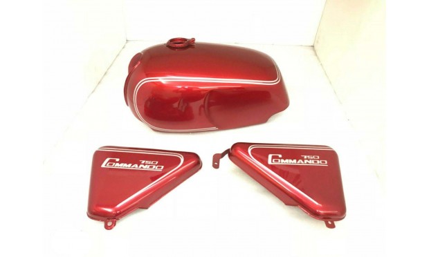 FIT FOR NORTON COMMANDO ROADSTER CHERRY TANK WITH SILVER DECALS + SIDE PANELS