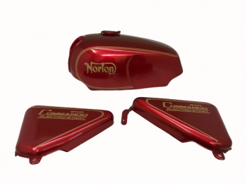 NORTON COMMANDO ROADSTER CHERRY TANK WITH GOLDEN DECALS + SIDE PANELS|Fit For