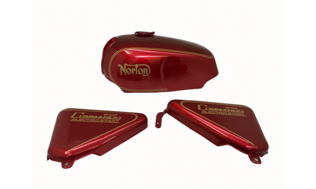 NORTON COMMANDO ROADSTER CHERRY TANK WITH GOLDEN DECALS + SIDE PANELS|Fit For