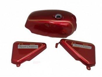 FIT FOR NORTON COMMANDO ROADSTER CHERRY TANK WITH GOLDEN DECALS + SIDE PANELS