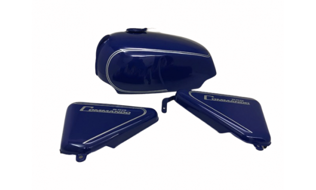 FIT FOR NORTON COMMANDO ROADSTER BLUE & SILVER DECAL PETROL TANK WITH SIDE PANEL