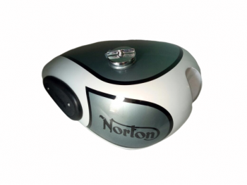 Norton Es2 Silver & White Painted Aluminum Fuel Tank With Cap & Kneepad|Fits For