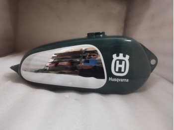 FIT FOR HUSQVARNA 1974 CR 250 WR 250 MAG REPRO GREEN PAINTED CHROME STEEL TANK
