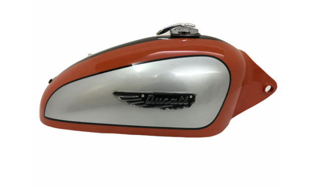 Ducati 350CC Scrambler Silver, Orange & Black Petrol Tank with Badge & Cap|Fit For