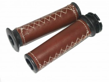 Fits Royal Enfield UCE Brown Leather covered 78 Handlebar Grip & Lever Set