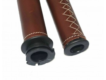 Fits Royal Enfield UCE Brown Leather covered 78 Handlebar Grip & Lever Set