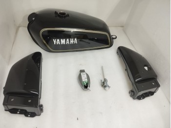 Fit For Yamaha Rx100 Rx125 Black Tank With Side Panel Lid Cap Tap & Emblem S2u