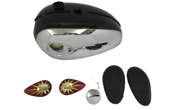 BSA A65 Thunderbolt Chromed &Black Painted Tank + Badge + Cap + Kneepad|Fit For