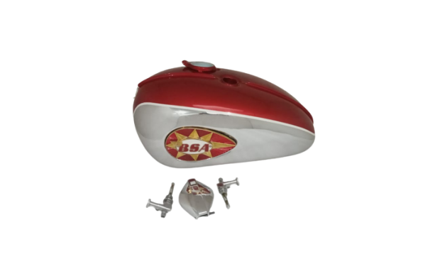 BSA A65 2 Gallon Red & Chrome Fuel Tank + Cap + Taps |Fit For