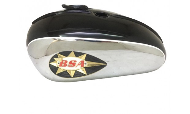 BSA A65 2 GALLON BLACK & CHROME PETROL TANK WITH BADGES 1968-1969 |Fit For