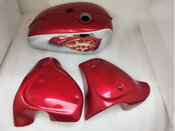 Fit For BSA A65 2 Gallon Cherry Painted Steel Fuel Petrol Tank + Side Panels