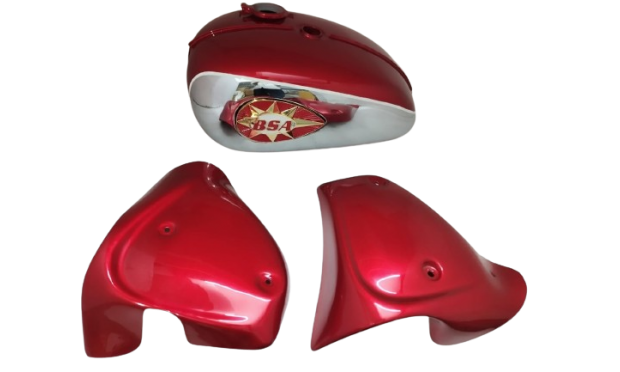 Fit For BSA A65 2 Gallon Cherry Painted Steel Fuel Petrol Tank + Side Panels