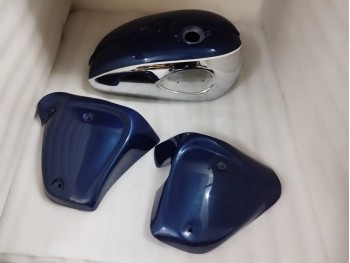 FIT FOR BSA A65 THUNDERBOLT BLUE PAINTED CHROME FUEL PETROL TANK +SIDE PANEL