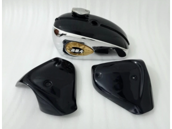 Fit For BSA A65 2 Gallon Black& Chrome Steel Fuel Petrol Tank + Side Panels
