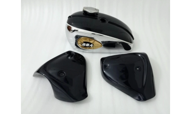 Fit For BSA A65 2 Gallon Black& Chrome Steel Fuel Petrol Tank + Side Panels