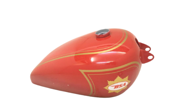 BSA B31 Red Painted Steel Fuel Petrol Tank With Brass Cap & Tap-(Fits For)
