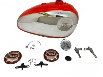 BSA GOLDSTAR CHROME & RED TANK 4 GAL+ CAP TAP BADGES & Breather Pipe Fit For