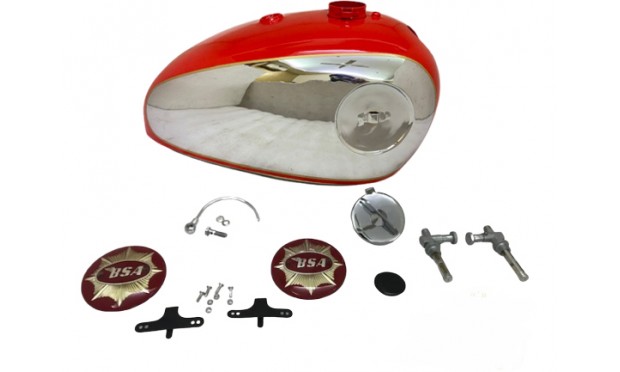 BSA GOLDSTAR CHROME & RED TANK 4 GAL+ CAP TAP BADGES & Breather Pipe Fit For